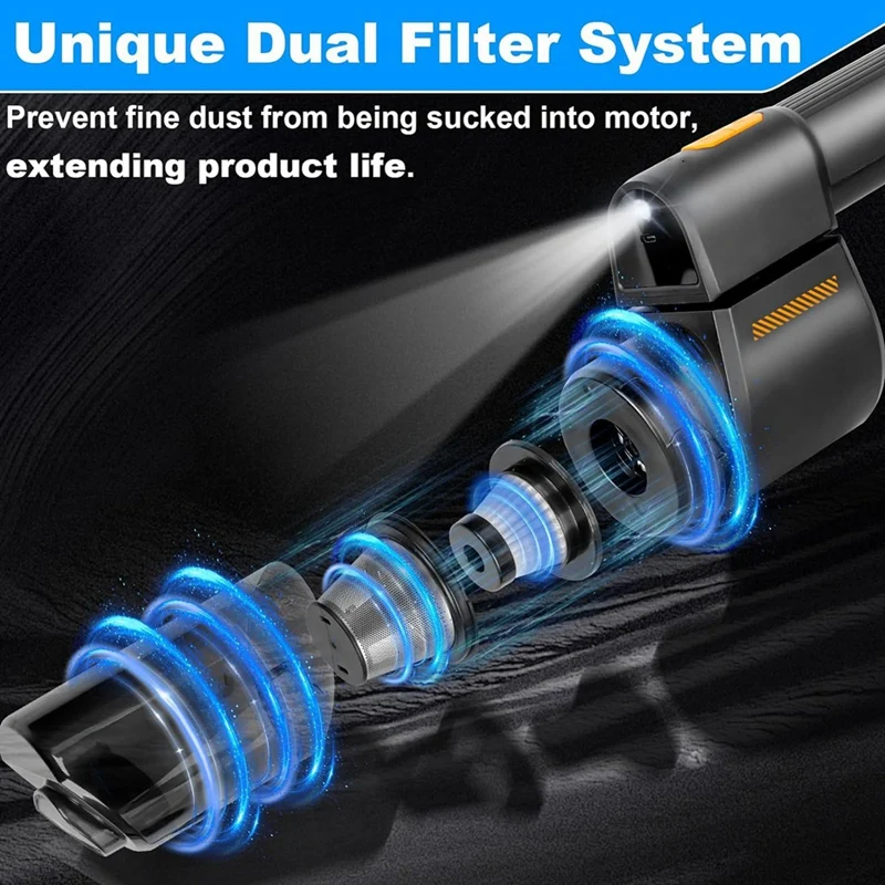 Car Vacuum Cleaner High Power 20000PA 3-Speed Adjustable Brushless Motor Mini Car Vacuum Portable Cordless 180°Foldable