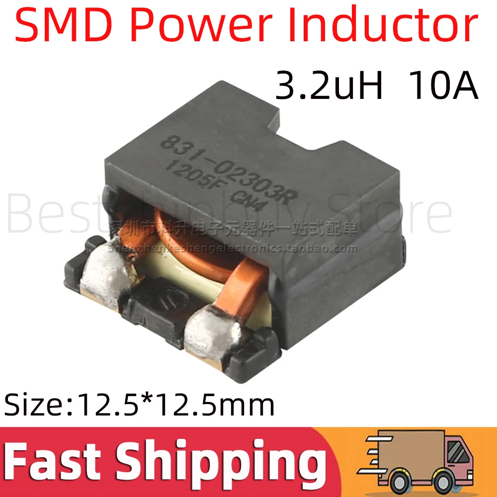 5pcs SMD Power Inductor Inductance 3.2uH 10A High Current Flat Copper Shielded Filter Power Supply 8mΩ Low DCR 831-02303R