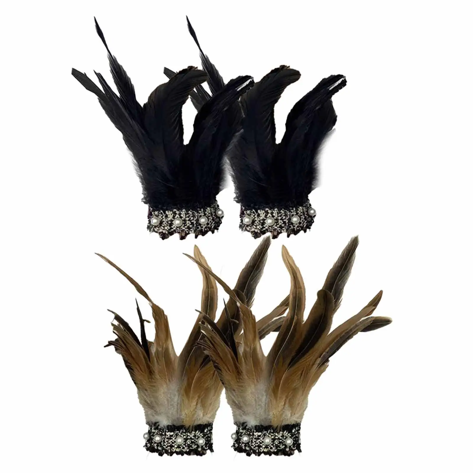 Puños de muñeca de plumas artificiales Steampunk, pulseras para Halloween, Carnaval, escenario, baile, noche, 2 piezas