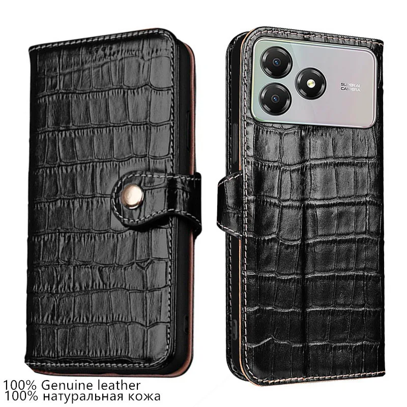 

100% Genuine Leather Crocodile Texture card Slot Wallet Cover For ZTE Blade A36 A56 A76 4G 5G Flip Fall prevention phone Case