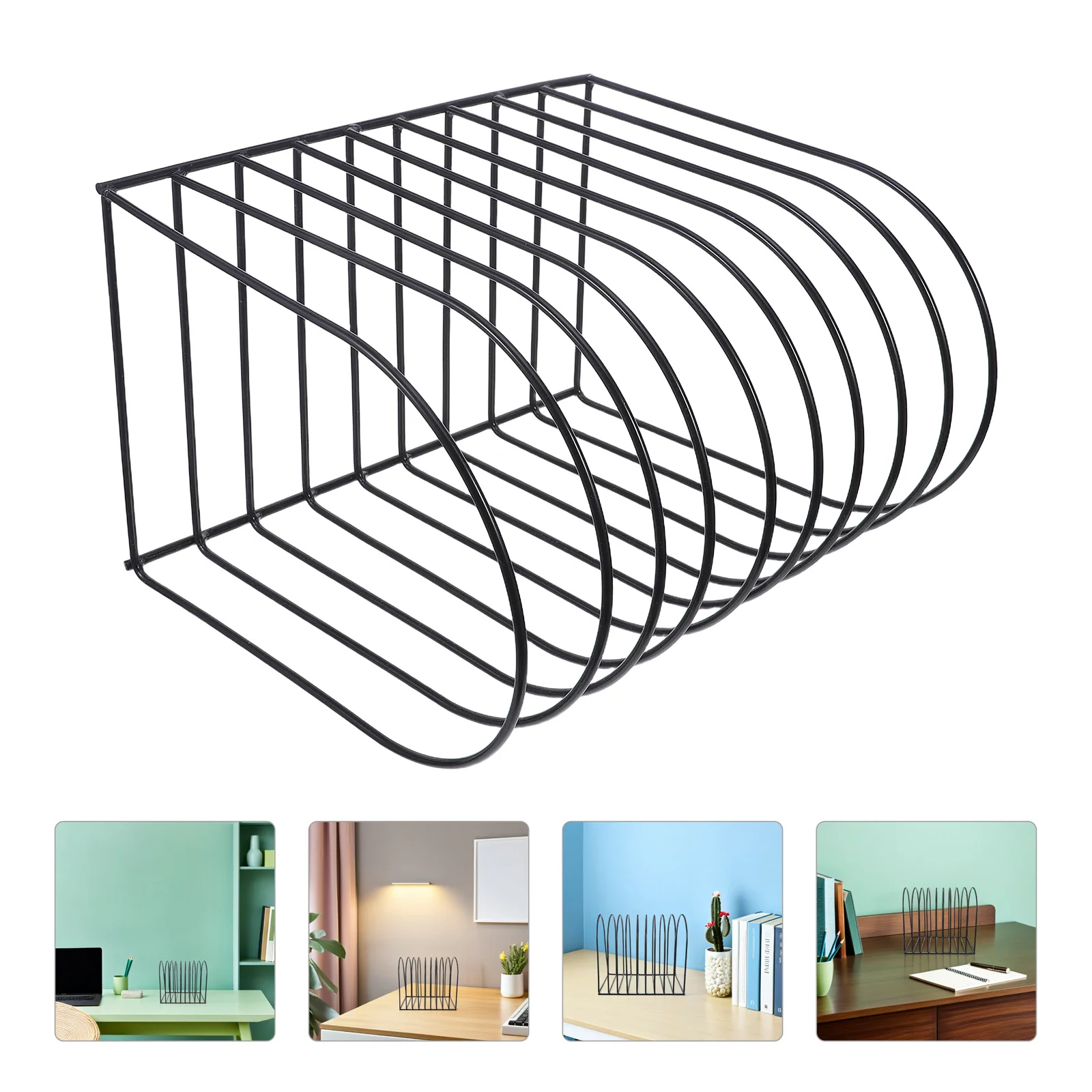 

Iron Desktop Bookshelf Holder Semi-Circle Metal Bookcase Shelf Office Home Dorm Workspace Organizer Small Tabletop Shelf