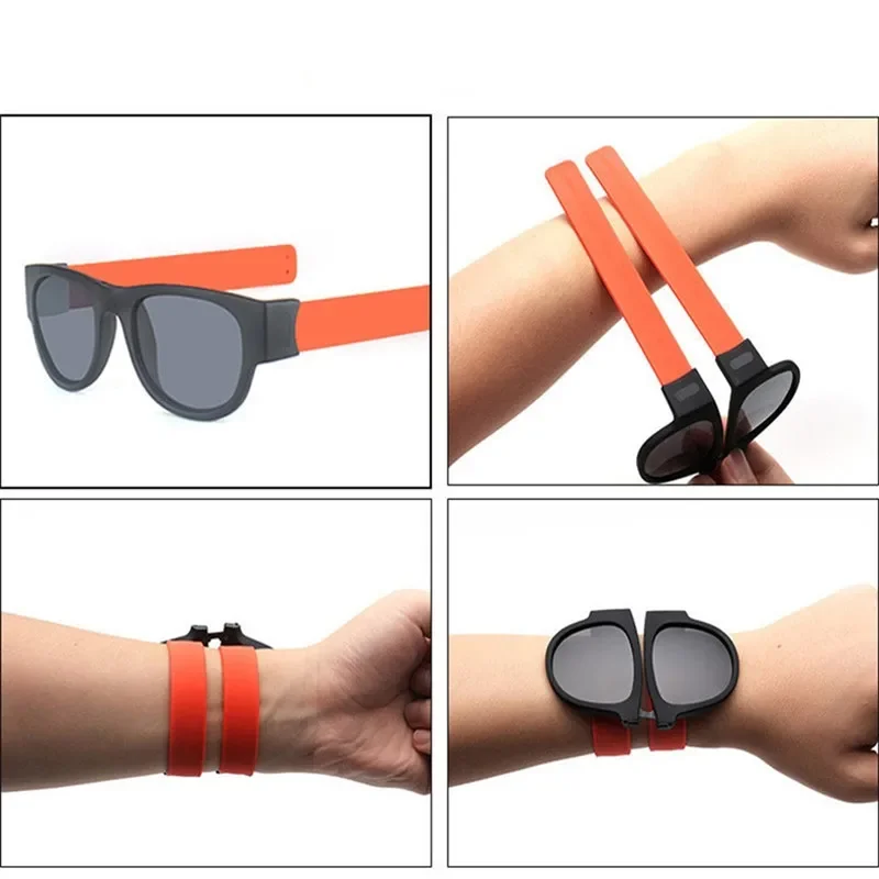 Slap Black Sunglasses Women Slappable Bracelet Sun Glasses For Men Luxury Wristband Festival Folding Sunglass Lady