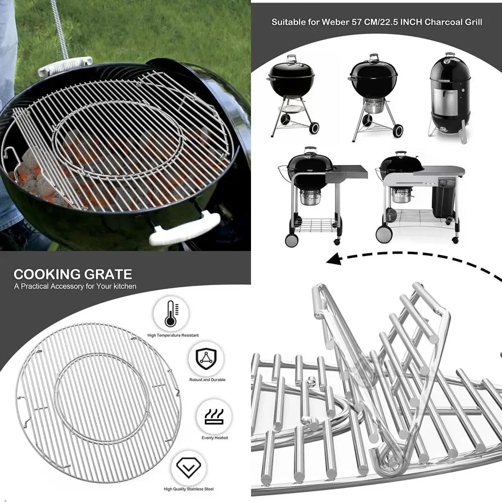 

Upgraded Stainless Steel Double-Sided Hinged Grill Grate for 22 Weber Charcoal Grills