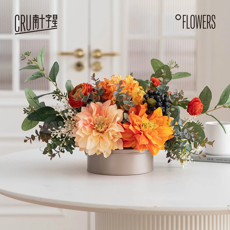 

High-end hotel round table turntable simulated flower table flower arrangement