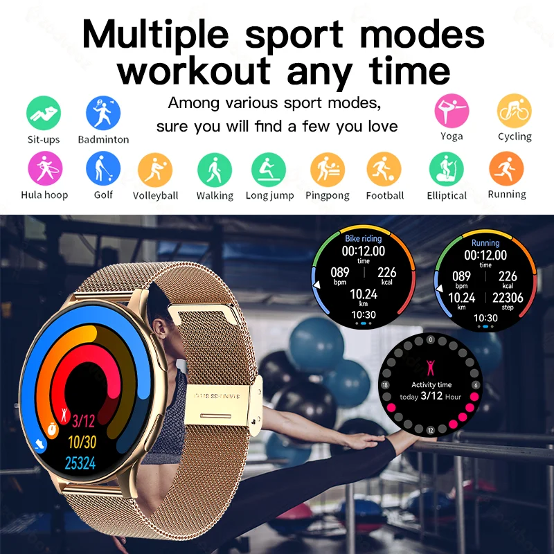 Reloj inteligente redondo para hombre y mujer, pulsera de Fitness personalizada con Bluetooth, llamadas, cara + caja de regalo, nuevo