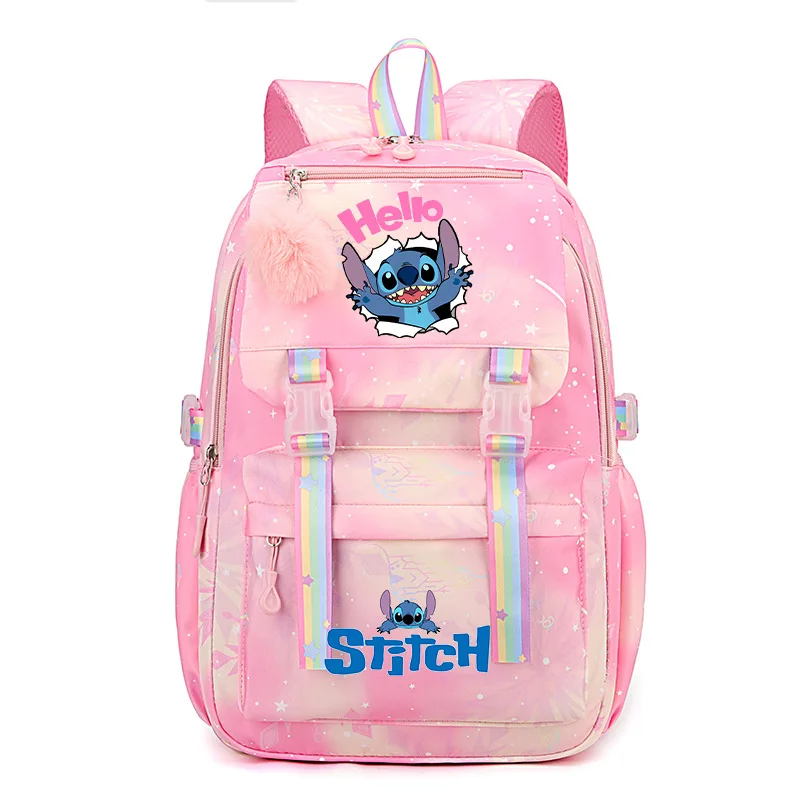 Cartoon Stitch Backpack Glorious Color Print Stitch Waterproof Big Schoolbag Student Fashion Cute Bag Child Boy Girl Gift