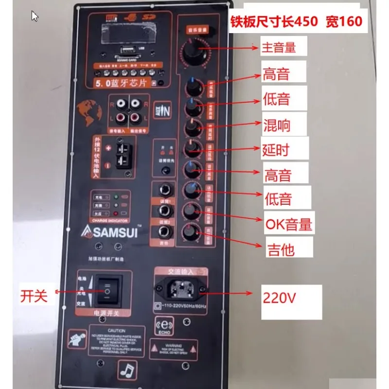 12V battery 220V high-power square dance power amplifier board portable tie rod mobile speaker power amplifier board