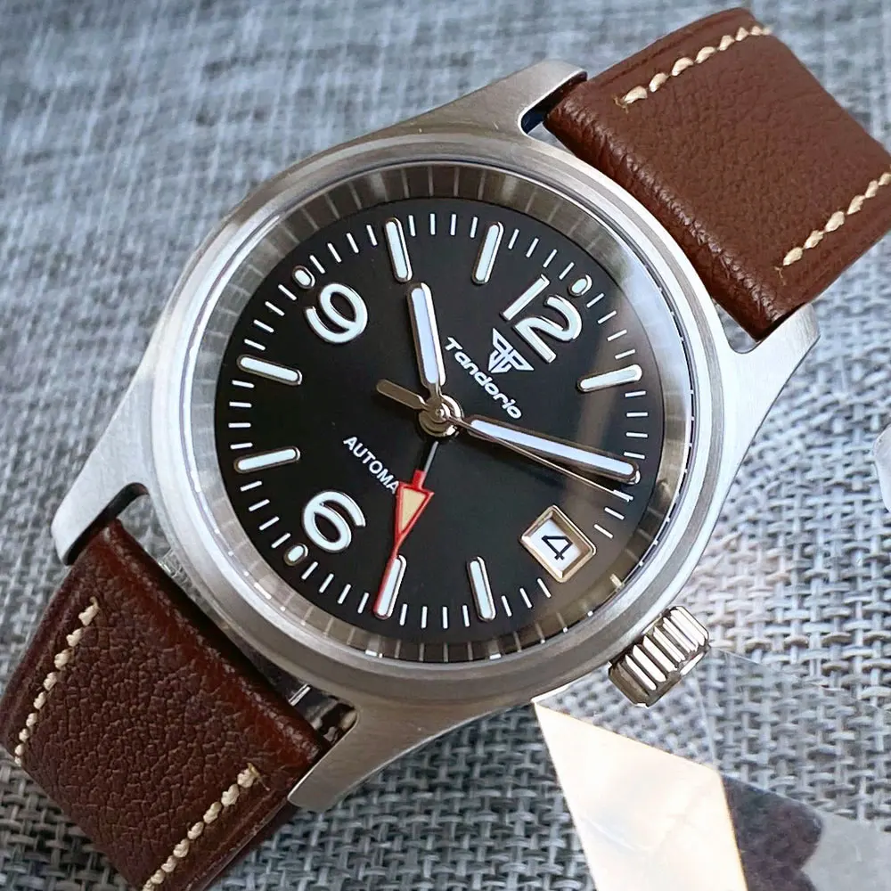 

36 мм Tandorio, черный, белый, синий, 200 м, дайвинг-пилот, NH34 GMT, автоматические часы, мужские сапфировые винты, Корона, кожаный ремешок, светящийся