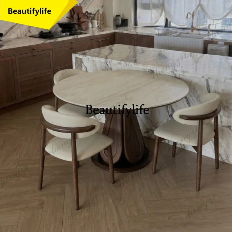 AA45  Modern Simple Rock Slab Retractable Dining Table Set  Luxury Folding Round Solid Wood Tables Kitcjen Pliante Des