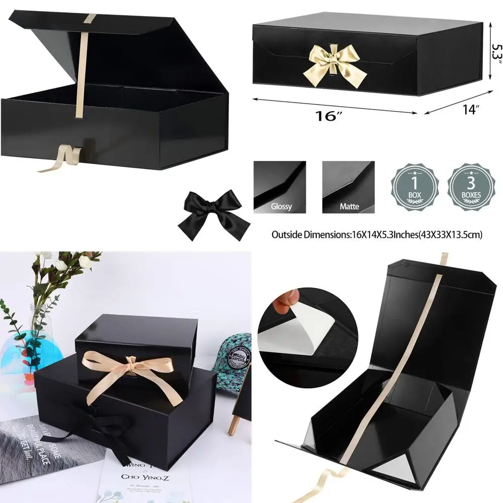 

Большая черная коробка для хранения с магнитной крышкой, 16x14x5.3 дюйма, идеально подходит для хранения реквизита, памятных вещей или одежды (глянцевое покрытие)