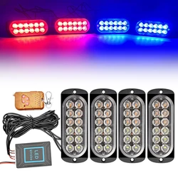 4 in 1 Flasher Light Emergency Beacon Red Blue Police Strobe Warning Light Remote Control Stroboscopes Car Flashing Lamp 12/24V