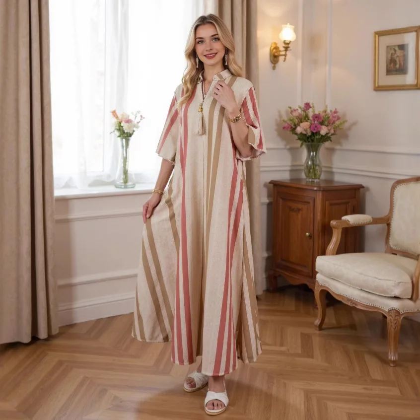 ชุดลำลองแฟชั่นฤดูร้อนสำหรับสตรีชาวมุสลิม ชุดเที่ยวพักผ่อน ชุดอาบายะห์สำหรับผู้หญิงดูไบ ชุดอาบายะห์รอมฎอน ดูไบ หรูหรา อิสลาม สง่างาม