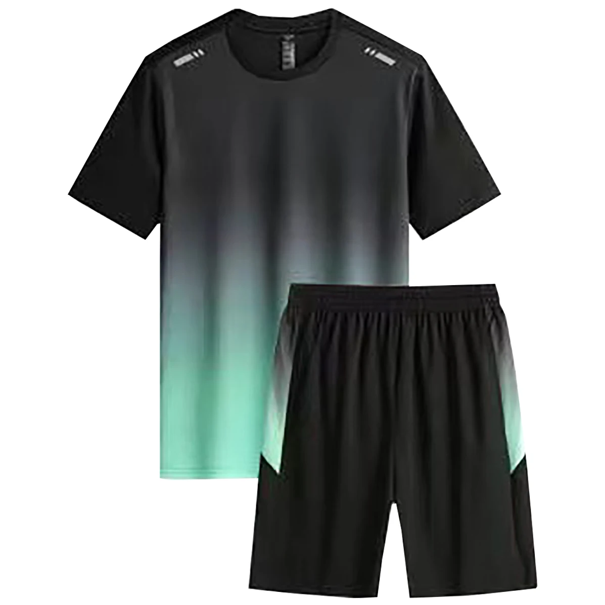Men's Short Sleeved Quick Drying T-shirt Casual Shorts Gradient Color Top Sports Summer Youth Student Clothing