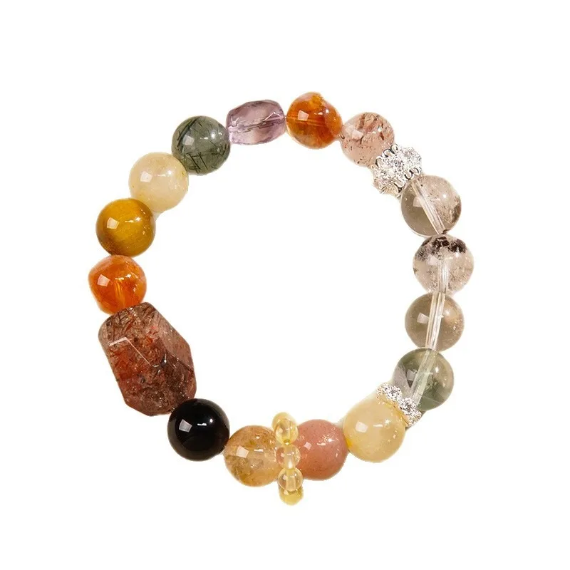Natural Multi Treasure Crystal Beaded Bracelet for Women Luxury Black Gold Super Seven Green Phantom Bracelet Jewelry Gifts