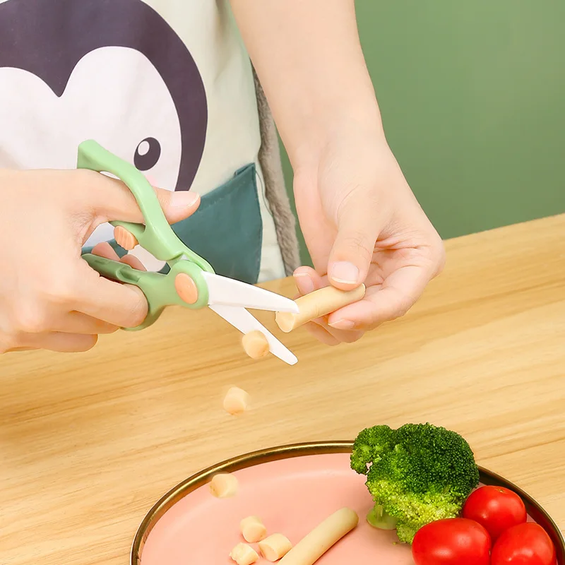 Safety Protection Food Scissors Safety Lock Portable Children\'s Ceramic Scissors Complementary Food Tool Kitchen Scissor