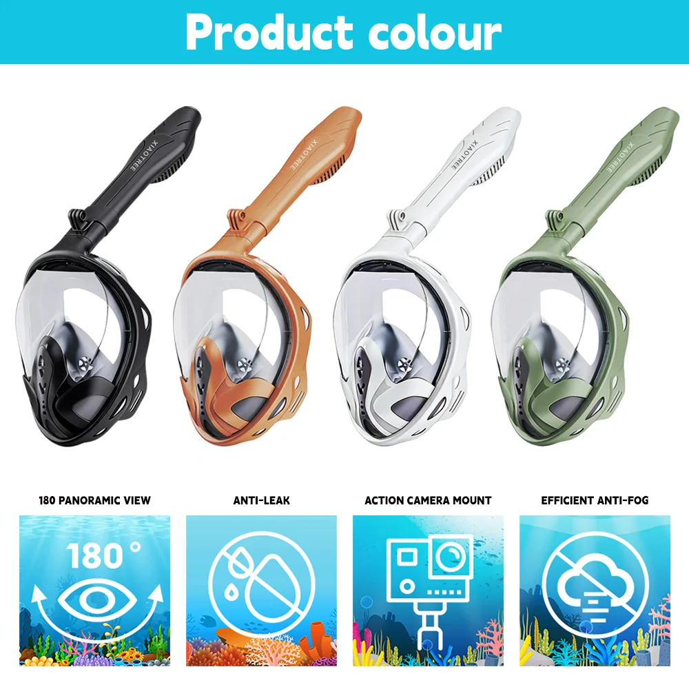 XIAOTREE Full Face Snorkel Mask with Detachable Camera Mount,Snorkeling Swimming Diving Mask Wide View Anti-Fog Anti