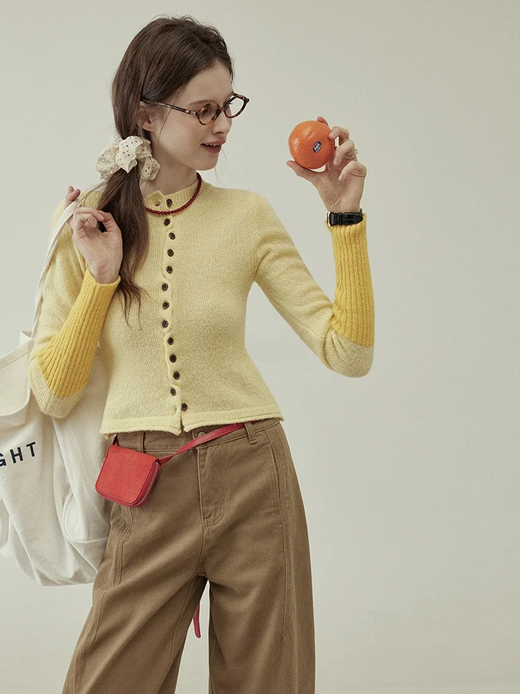 

LITLECOT Women's Knitted Cardigan Jaet Long Sve Yellow And Other Color Blo Design Spring Autumn Vintage Sle Inner Wear