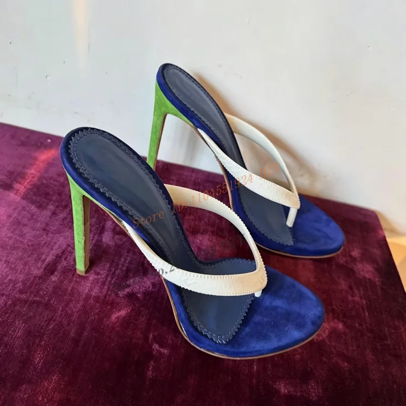 Thong Patter Mixed Color Pvc Thin Heeled Mules Women Slip On Stiletto Flip-Flops High Heel Summer Shoes Sandals