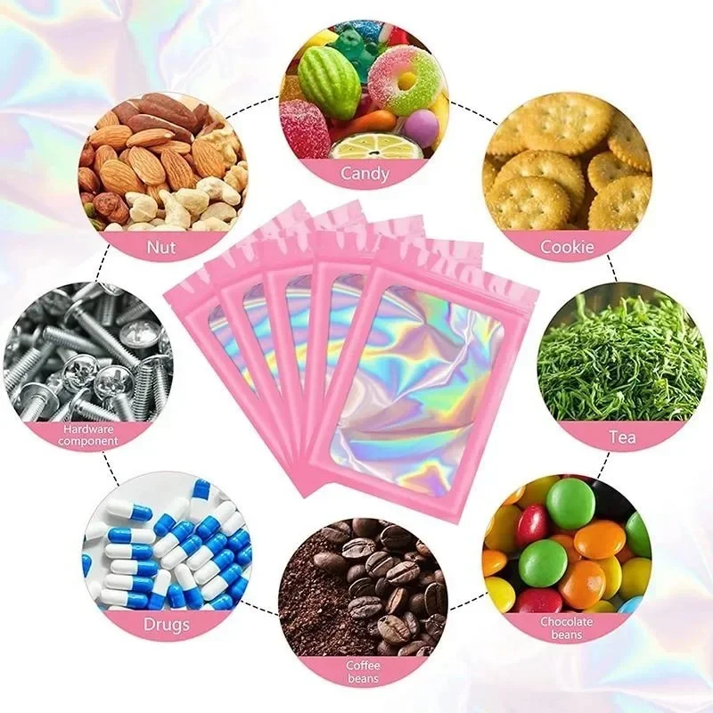 50/100 قطعة أكياس زيبلوك رشاقته المجسم الليزر اللون كيس من البلاستيك DIY بها بنفسك مجوهرات التجزئة كيس التخزين حقيبة تغلق بسحاب لا ثقب #5