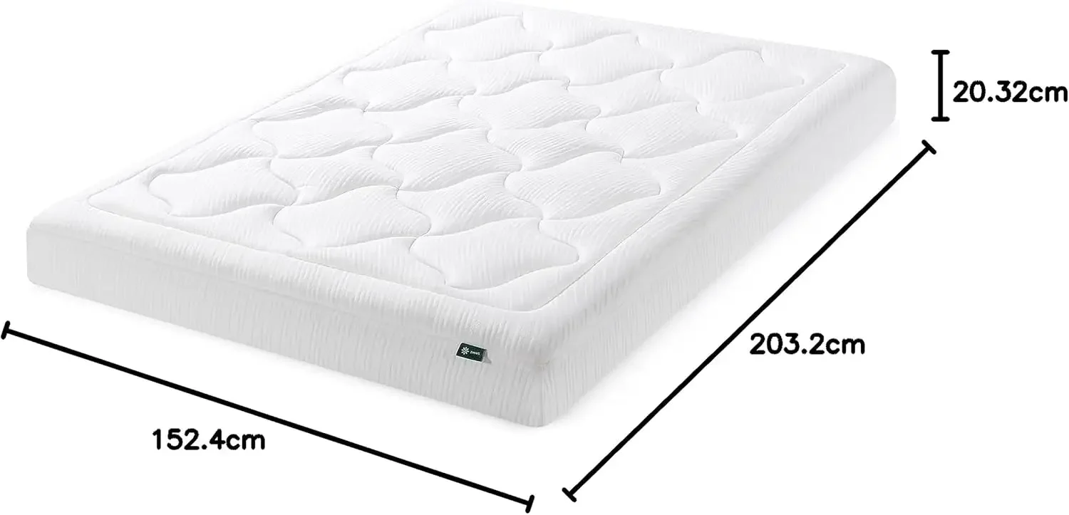 8 Inch Cloud Memory Foam Mattress, Queen, Fiberglass Free, Pressure Relieving, Mattress in A Box, White USA