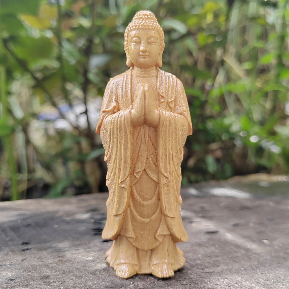 3.8 Inch Wooden Buddha Statue Ornament, Hand-Carved, Modern Style, Chinese Style, Suitable for Study Room, Centerpiece Decoration, Birthday Gift, New Year Gift, Men's Gift, Living Room, Creative Desktop Ornament, Party Decoration