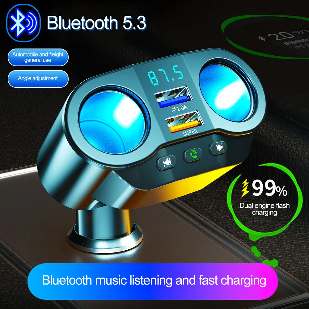 

2/3USB QC3.0 Car Charger Auto Cigarette Lighter Splitter Charger Bluetooth FM Transmitters Dual USB Fast Charging 12-24V