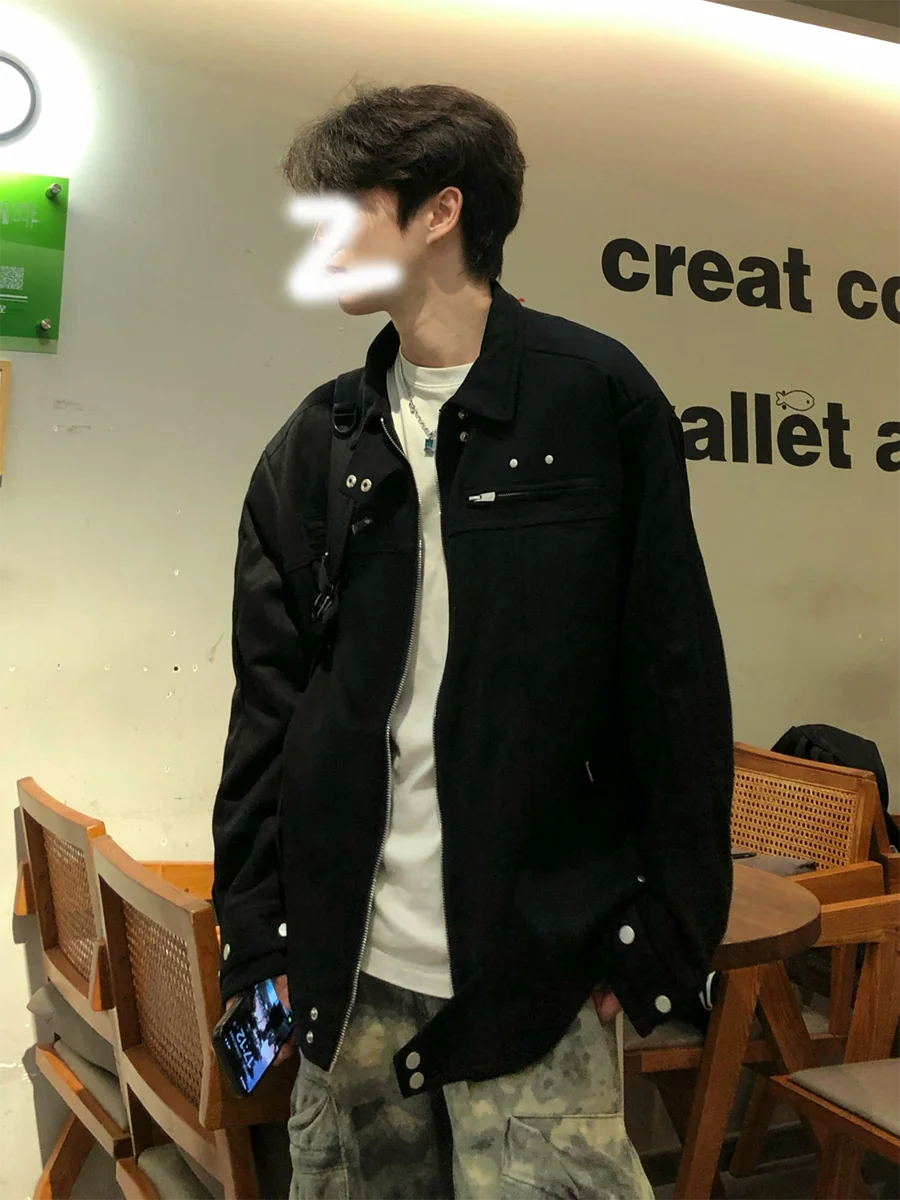 

Bla American Sle ort Decosition Splicing Design Workwear Jaet Men's Faion Motorcycle Sle Outerwear Autumn