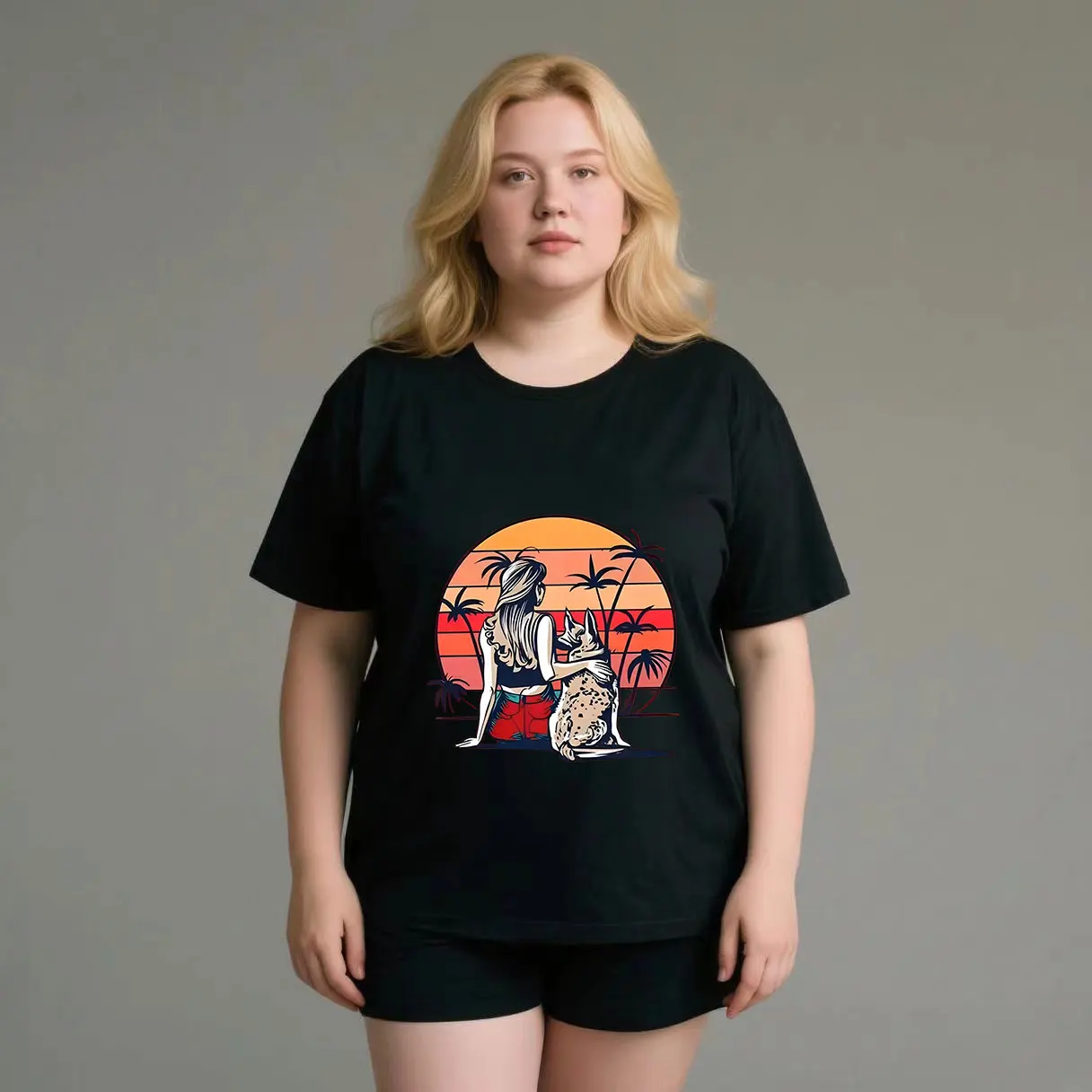 Atmungsaktives und vielseitiges Damen-T-Shirt mit Cartoon-Muster, Übergröße, Schmetterlingsmuster, lässig, kurzärmelig, Schwarz