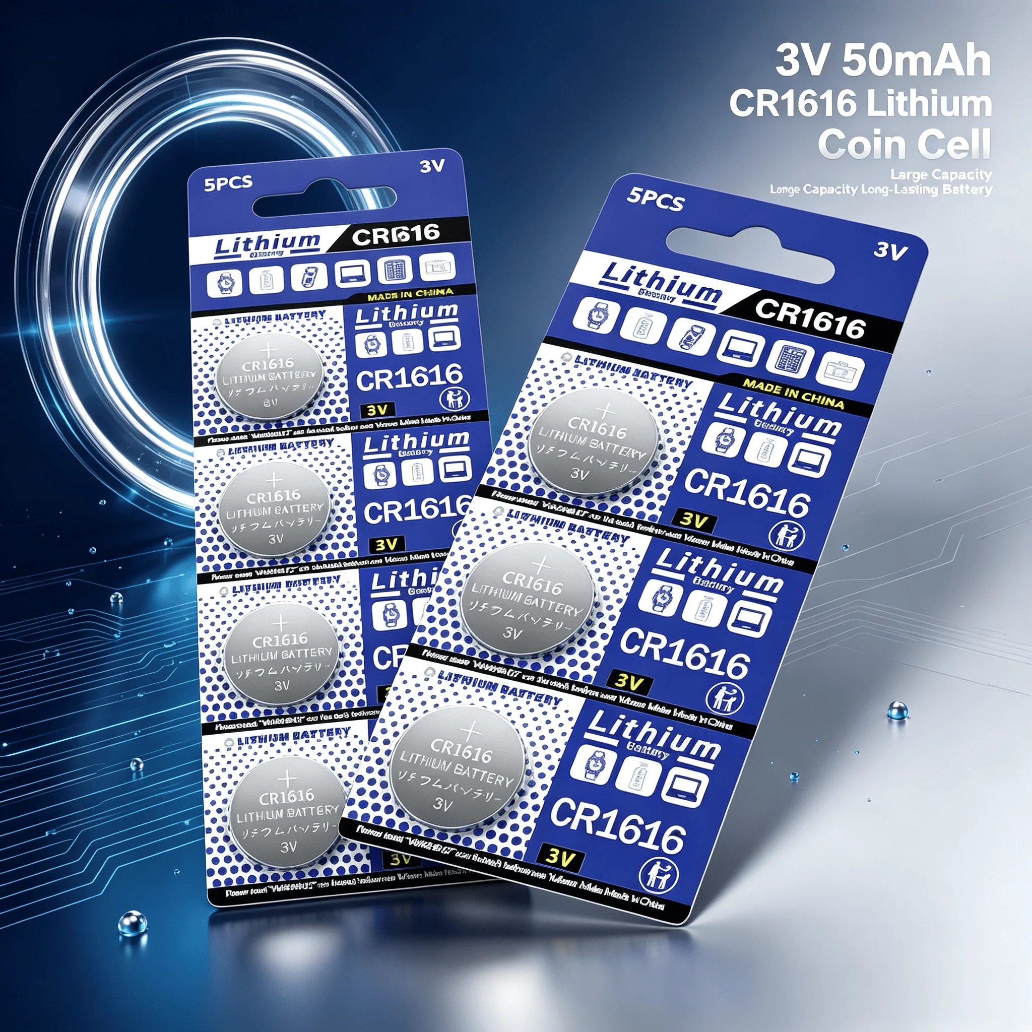 3V 50mAh CR1616 Large Capacity Long‑Lasting Lithium Coin Cell DL1616 BR1616 For Watch Remote Control