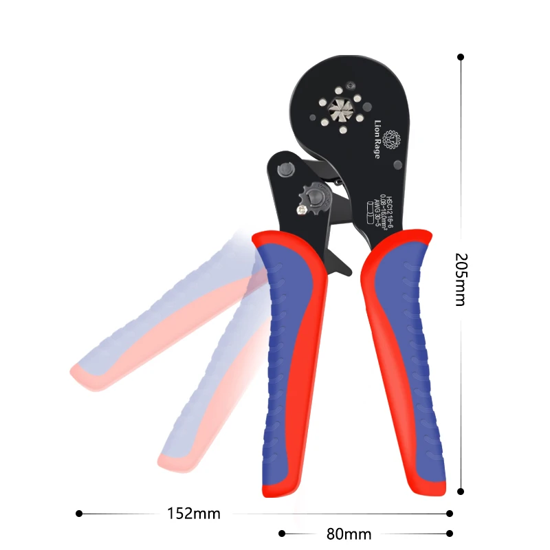 Tubular terminal crimping tool small pliers HSC12 16-6 large terminal precision electrical fixture kit 0.08-16mm ²/ 30-5AWG