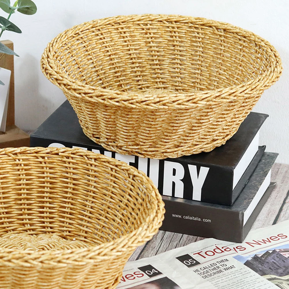 

Wicker Woven Fruit Basket Desktop Storage Baskets Kitchen Pantry Organizer Decorative Holder for Fruits Snacks Candies