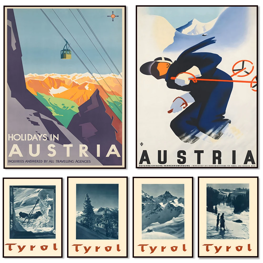 

Austria ski vacation, Vienna Austria, Tyrol Austria vintage poster art, Austria travel wall art