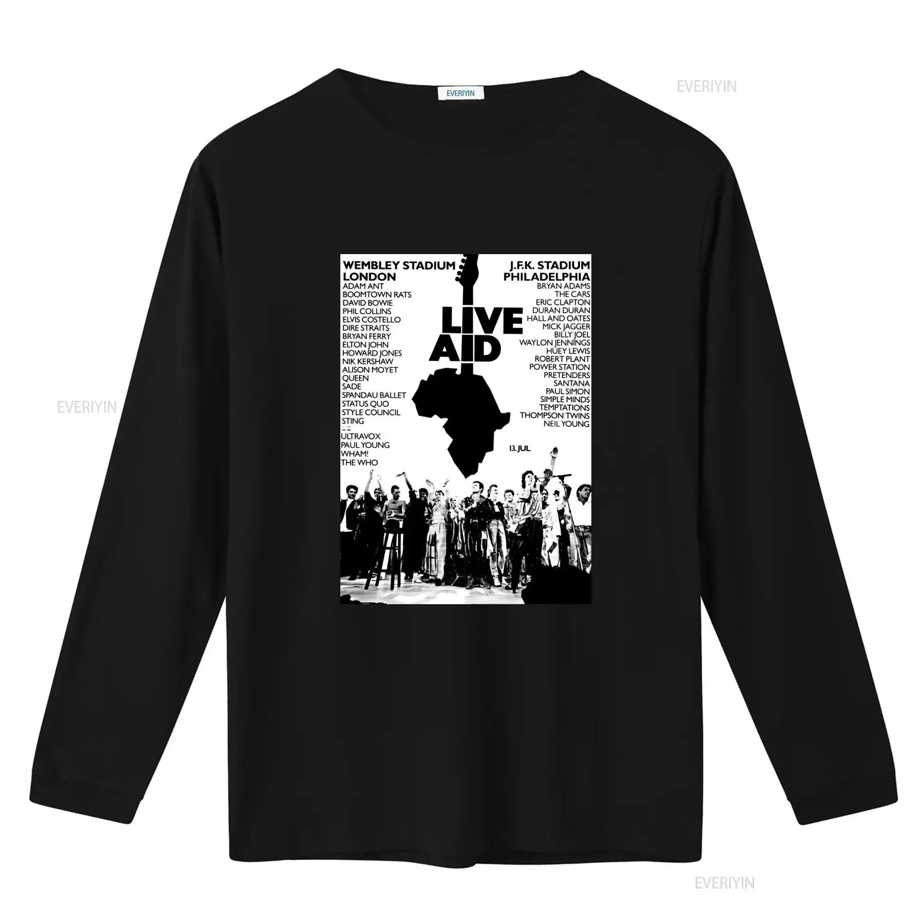 Live Aid Concert Music Event 1985 Wembley JFK Stadium Rock T Shirt 80s Black vintage Washed Slightly Versatile Unisex Stretched