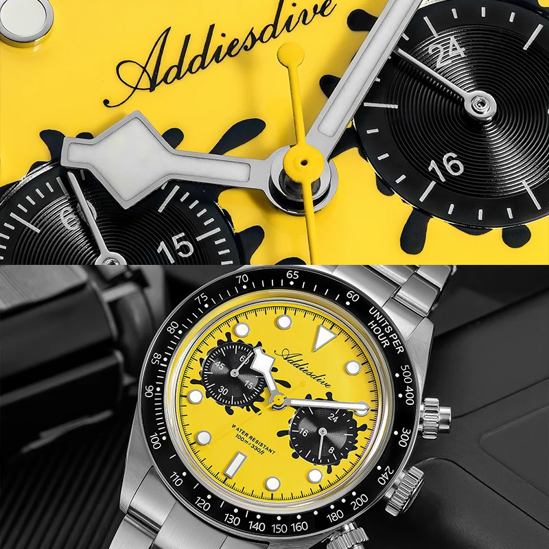 ADDIESDIVE Personalized Mens Quartz Wristwatches AD2520 Reloj Hombre VK64 Movement Multifunction Chronograph Ceramic Bezel Watch