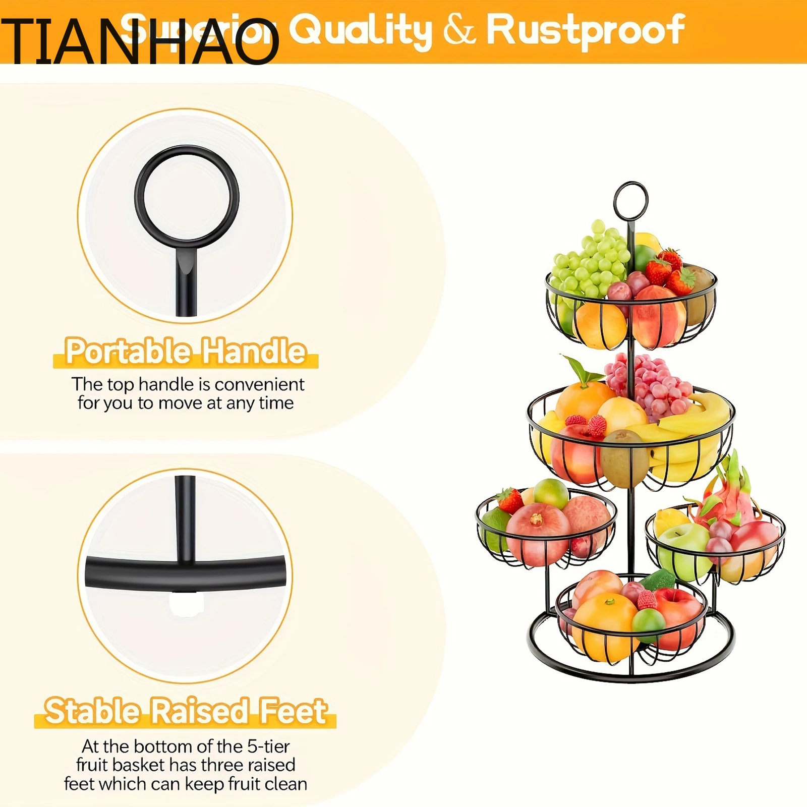5 الطبقة سلة فاكهة سعة كبيرة متعددة الأغراض المطبخ كونترتوب رف المعادن الفواكه الوقوف ل الفاكهة البصل البطاطس وجبة خفيفة Holdiay #4