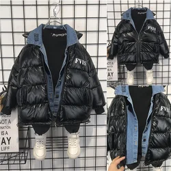 Boys Coat Jacket Cotton Outerwear Windbreak 2023 Black Thicken Velvet Winter Warm Teenagers Children's Clothing