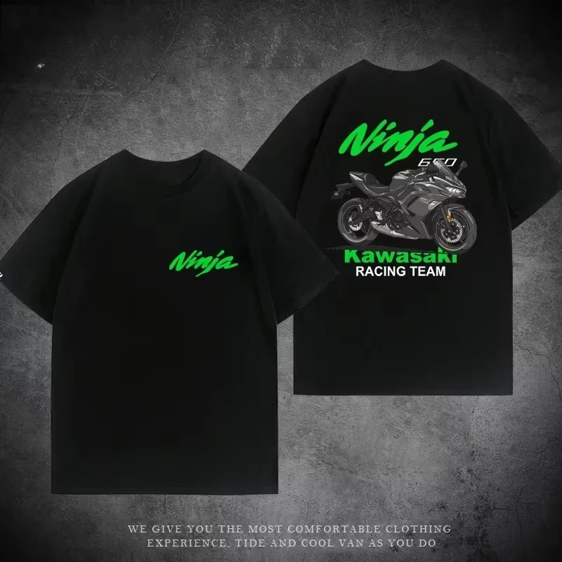 

Мужская летняя хлопковая футболка свободного кроя с коротким рукавом, модная, в стиле мотокультуры, с принтом мотоциклов Kawasaki 650