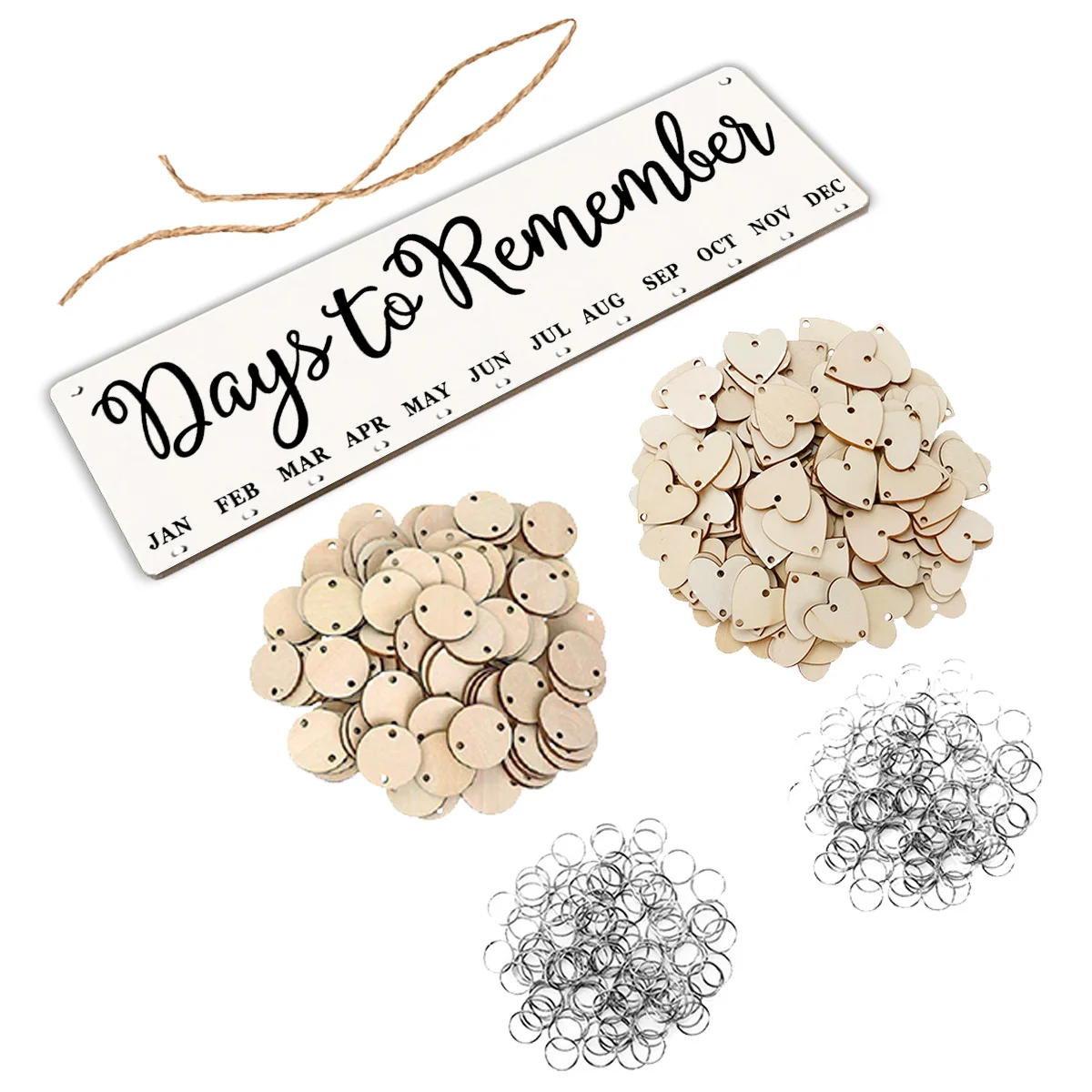 

1pcs Birthday Reminder Board Wooden Hanging Calendar Diy Date Display Home Office Decoration Round Heart Chip Rope Included