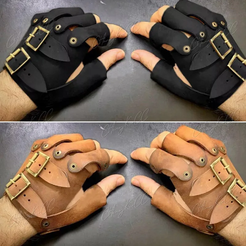 Mittelalter liche Wikinger Pirat Floki Leder handschuh Ritter Samurai Arm Rüstung Larp Kostüm Steampunk Zubehör finger losen Fäustling Männer Frauen