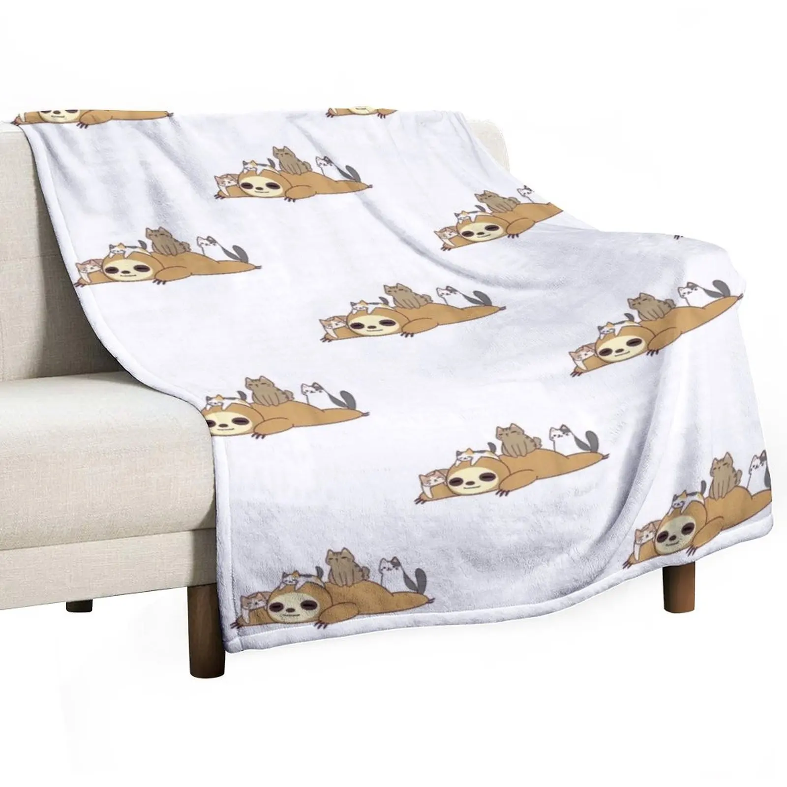 

Sloth Stack Loves Kitty Cats Funny Cute Lazy Sloth & Feline Throw Blanket Bed linens Stuffeds Soft Decoratives Blankets