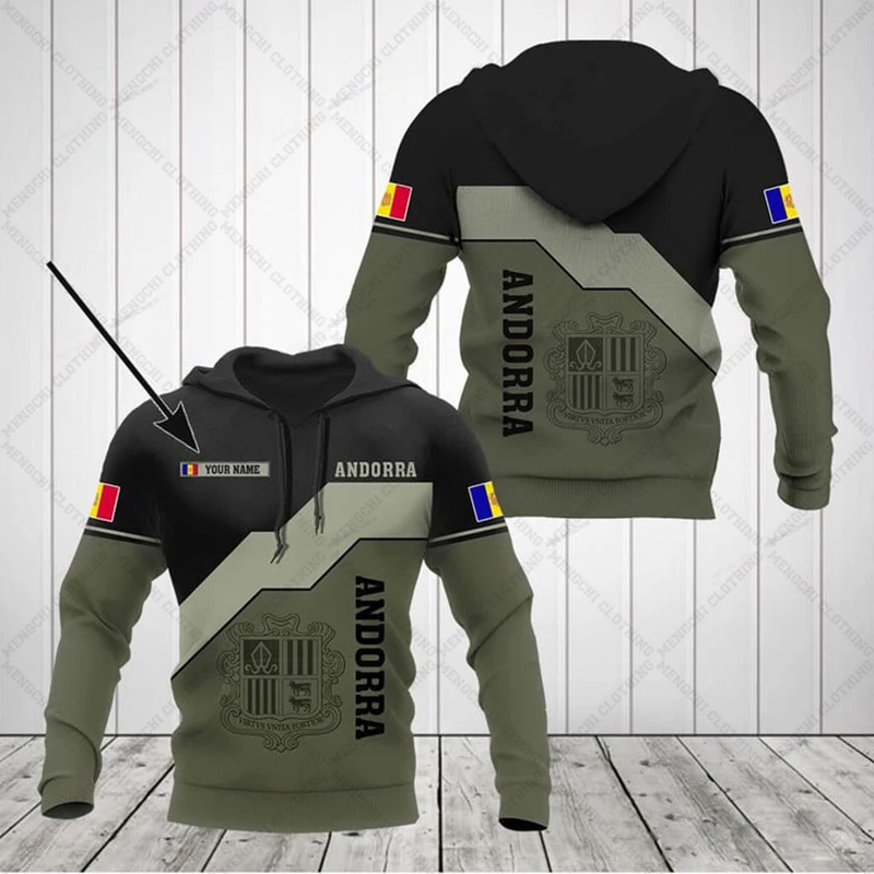 

Custom Name Andorra Emblem Pattern Unisex Hoodies Loose Men and Women Fashion Sweatshirts Casual Clothing Oversized Streetwear