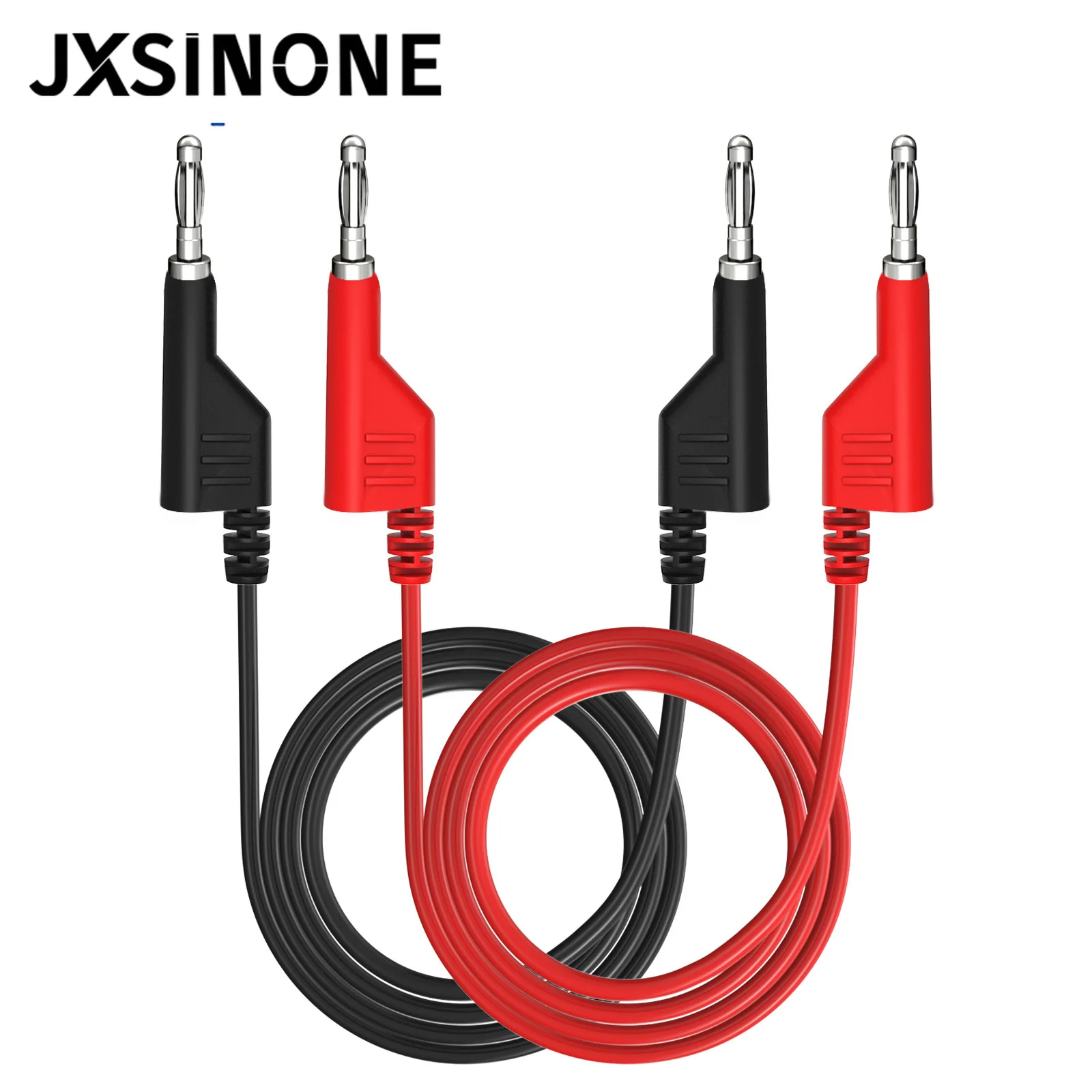 JXSINONE P1036 2PCS Dual 4mm Stackable Banana Plug Multimeter Test Leads 1m Electrical Test Cables Red/Black 1000V 15A