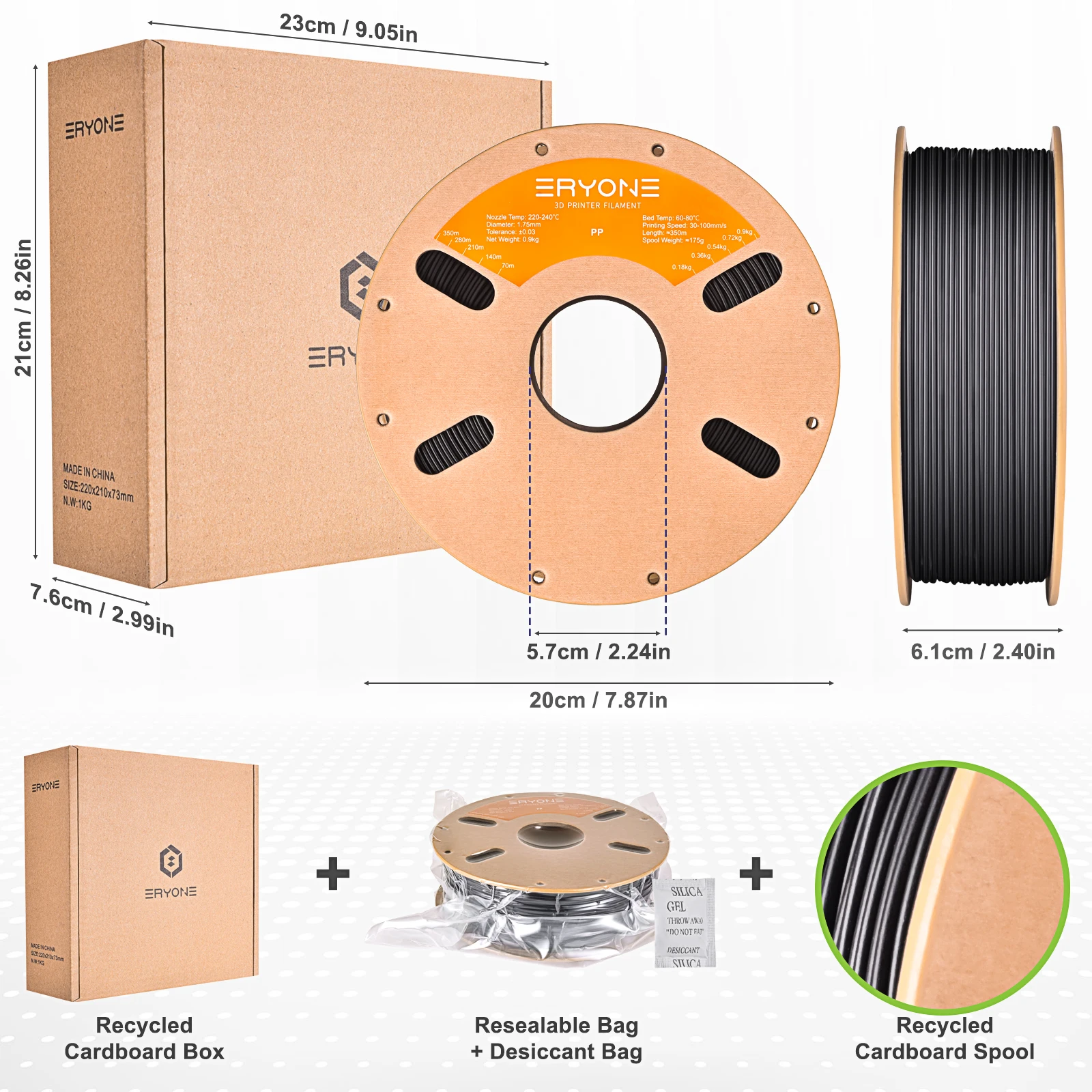ERYONE Standard PP Filament for 3D Printer, 3D Printing Filament PP 900g/Spool Polypropylene Filament 6