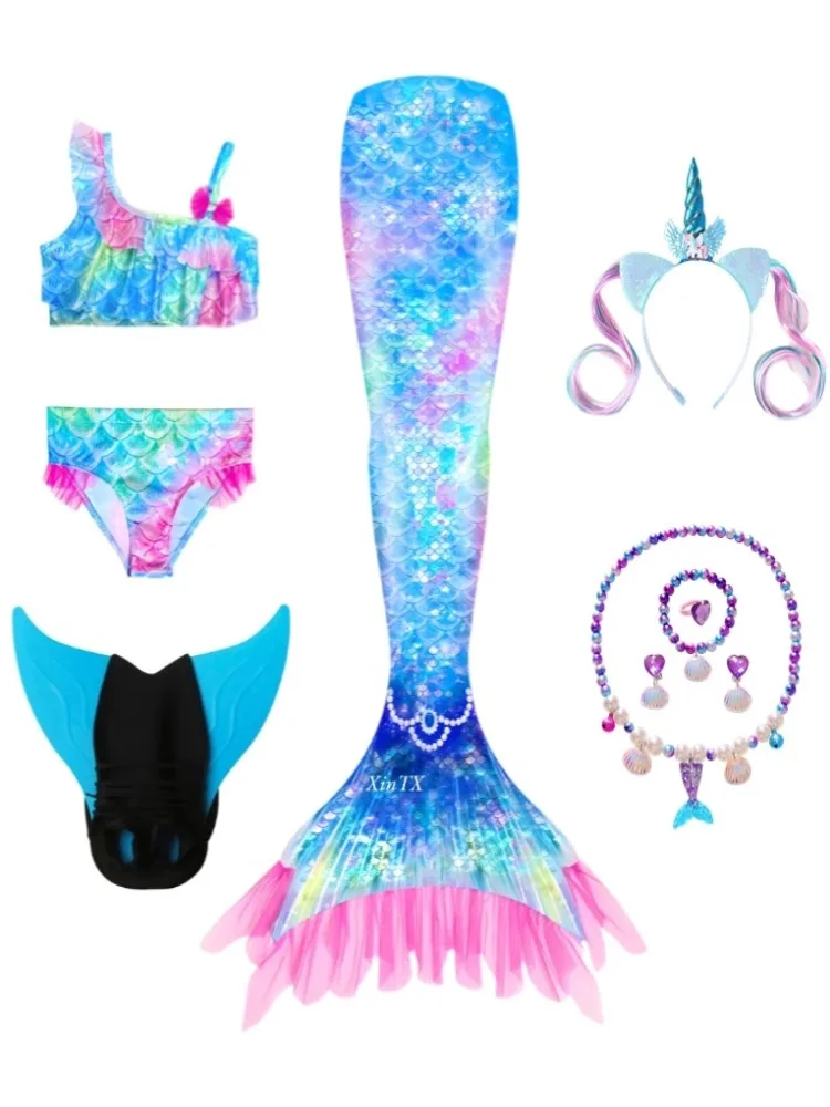 Zeemeerminstaarten Elasticiteit Badmode Kroondecoratie voor kinderen Meisjes Swimmable Tail Cosplay Zeemeerminkostuums - afbeelding 2