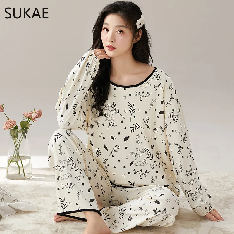 Sukae-女性のための素敵なナイトウェアパジャマセット,フェイクコットンのナイトウェア,女性のためのレジャーパジャマ,長袖,シックなホームウェア,秋冬,新しい