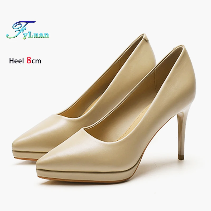 

Удобные женские туфли на высоком каблуке на платформе для офисной работы, осень 8 см, простые женские туфли без шнуровки, темпераментные женские туфли-лодочки с острым носком