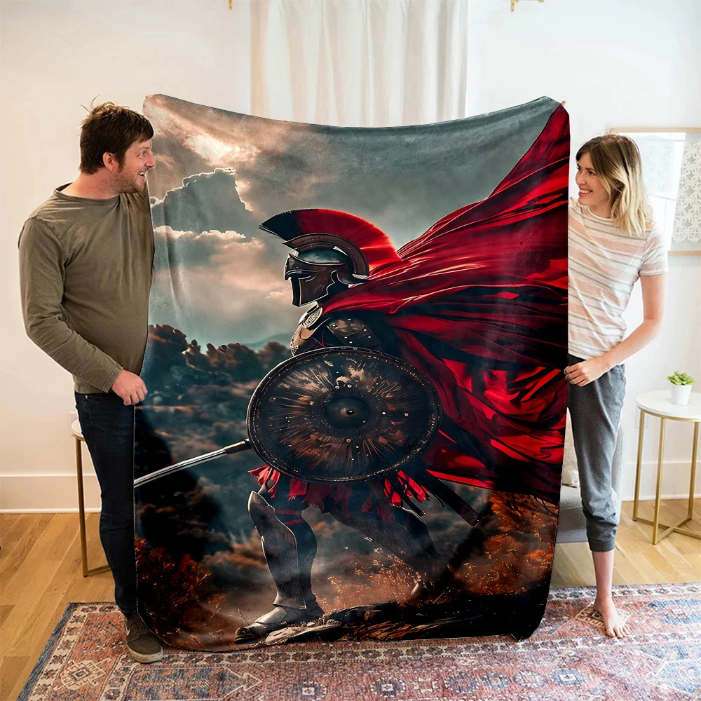 Ancient Greek warrior pattern Flannel printed blanket suitable for all seasons suitable for living room office sofa and travel