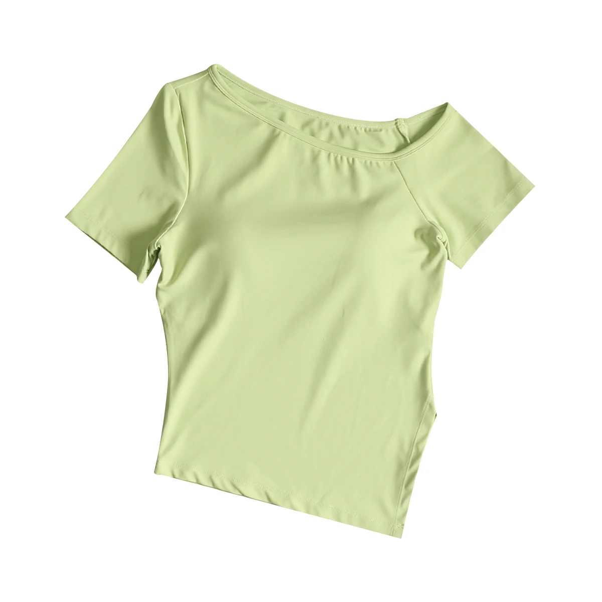 Top de yoga para mulheres, roupas fitness slim fit com almofada no peito, mangas curtas, sexy, ombros inclinados, corrida, esportes, secagem rápida