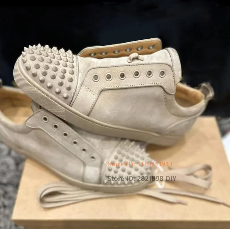 

Suede Leather Spike Sneakers Low Cut Men's Leather Lace Up Flats Men and Women Unisex Daily Casual Shoes Plus Size 47