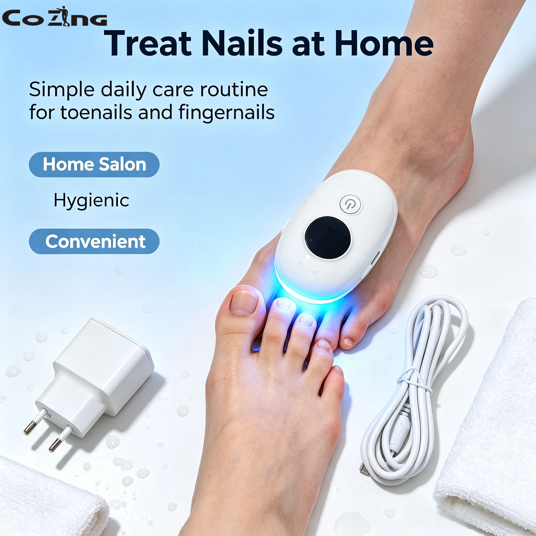 905nm 470nm 650nm 405nm 4-in-1 Nail Fungus Light Therapy Device, 7-Minute Timer, Soft Pad, CE Certified Home Use